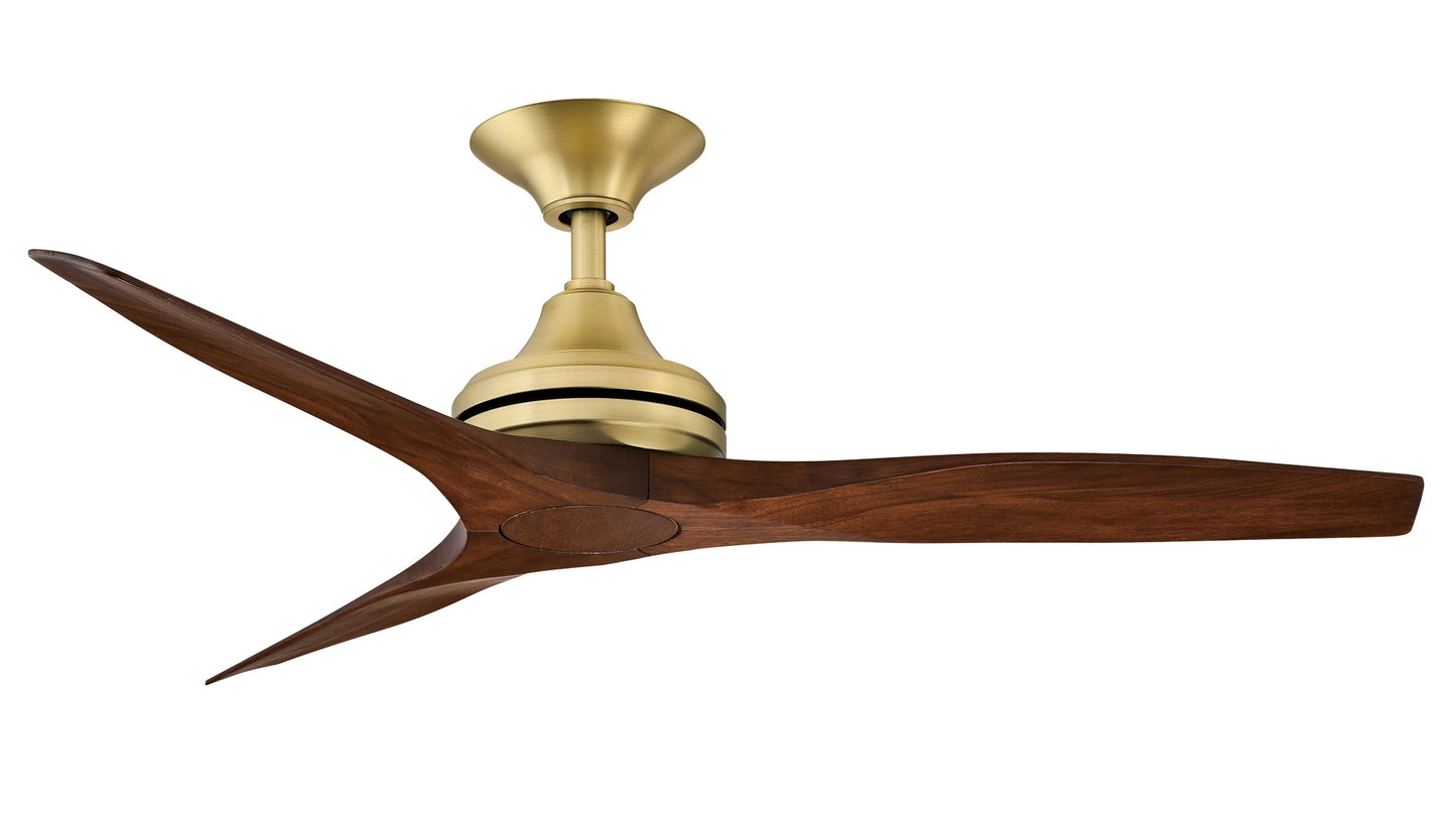 Spitfire fan with whiskey wooden blades and Satin brass finish