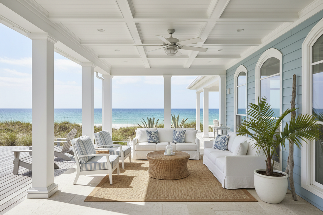 Coastal ceiling fan showing off patio fan 