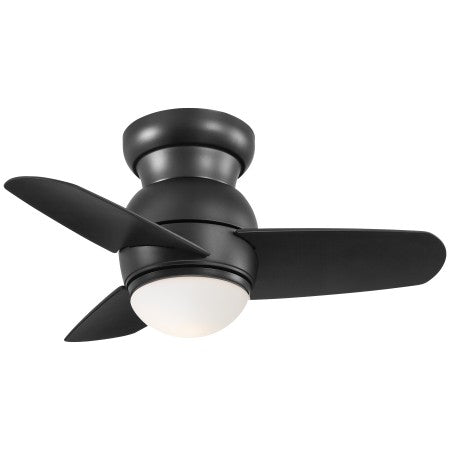 A sleek three-blade ceiling fan with a dimmable LED light kit, in a black color, with a modern design.